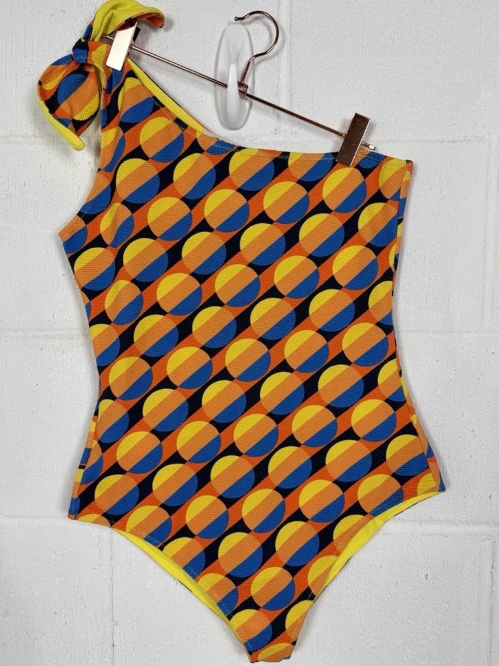 LA DoubleJ Yellow Orange Blue Geometric One-Shoulder One-Piece Swimsuit